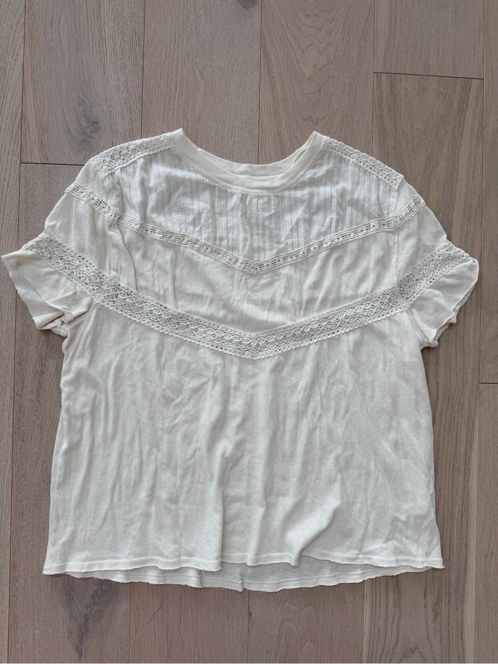 We The Free White Lace Yoke Short Sleeve Top